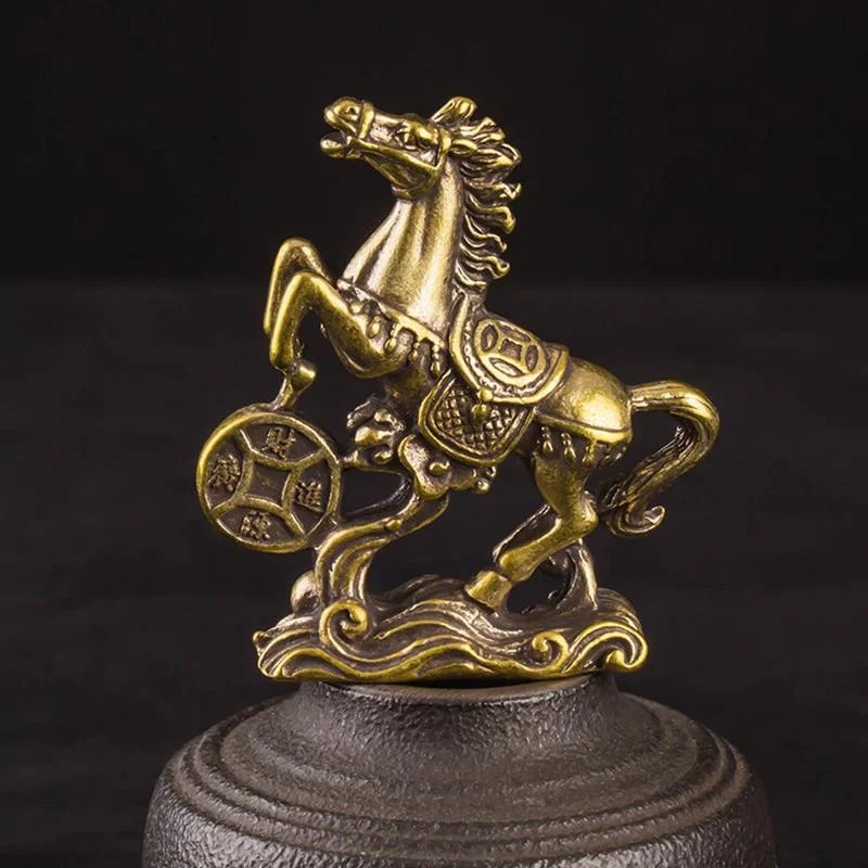 Brass Horse Step on Coins Lucky Statue Feng Shui Desk Ornament Zodiac Animal Figurines Miniatures Pure Copper Crafts Collections