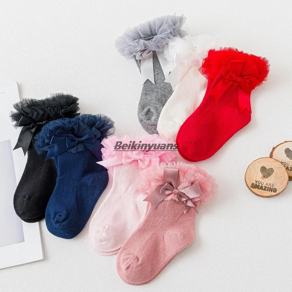 Toddler Socks bitter Fleabane Sock Gauze Double Bow Baby Girl Sock Princess Dress Lace Stockings Socks School Performance