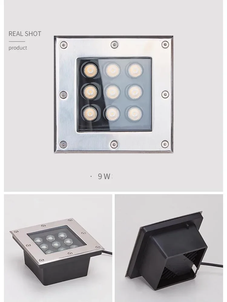 الفولاذ المقاوم للصدأ مربع IP67 مقاوم للماء حديقة LED إضاءة تحت الأرض 3 واط 5 واط 9 واط في الهواء الطلق دفن مسار بقعة راحة صندوق الإضاءة