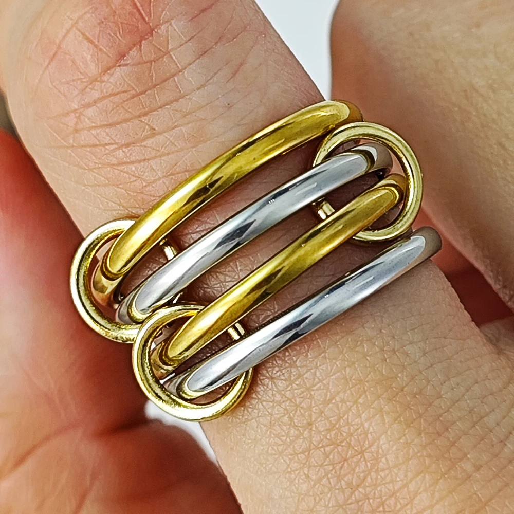 Kit De Anillos Apilados De Cadena De Eslabones De Cuatro Piezas Para mujer, Anillo Spinelli Simple De Acero inoxidable, Accesorios Para Fiesta De cóctel De espectáculo En T De diseñador