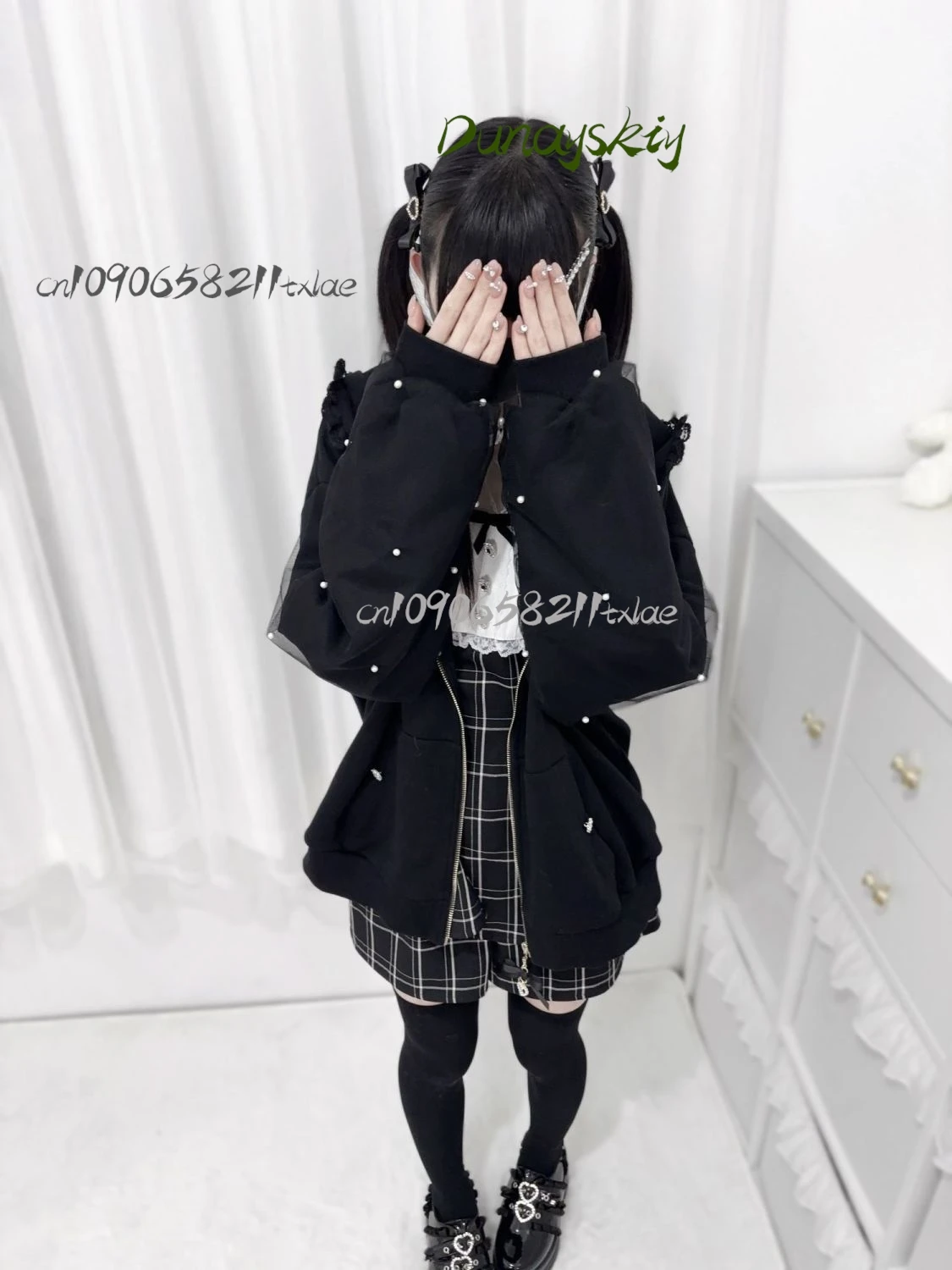 Bunny Hoodie Hoodies Y2K Rabbit Ear Hoodie Lolita Jacket Bow Girls Pearl JK Japan Lace Kawaii Zipper Cardigan Long Sleeved Top