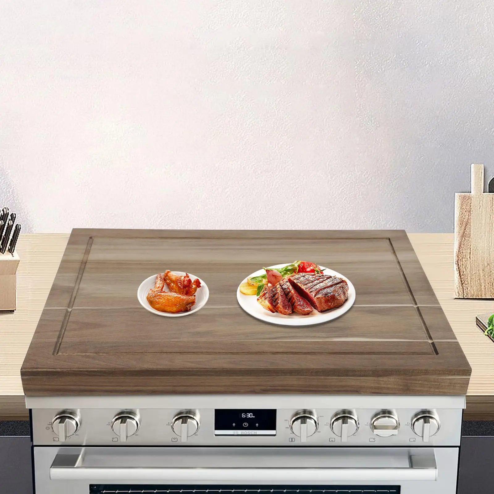 

Доска для лапши из акации, крышка для плиты, 30X22 дюйма, крышка для плиты, разделочная доска с ручкой для газовой плиты и электрической плиты, варочная панель P