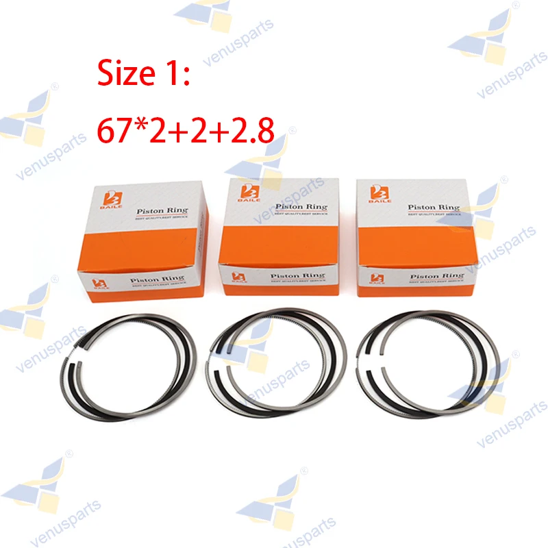 D722 Piston Rings Set 3 Cylinders  For Kubota 67*2+2+2.8 & 67*1.5HK+1.5+3 67mm STD Engine Overhaul Rebuild Kit Parts