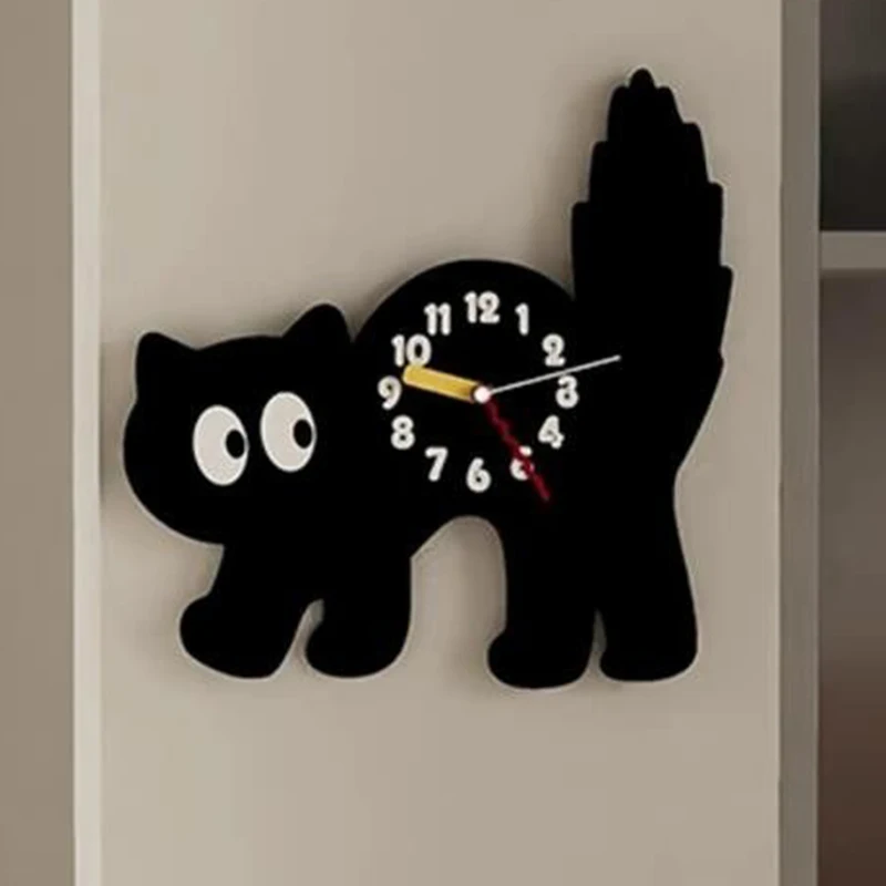 Cartoon Cute Cat Wall Clocks Single-sided Silent Watches Creative Clock Interior Room Dacoration Items with Swinging Little Paws