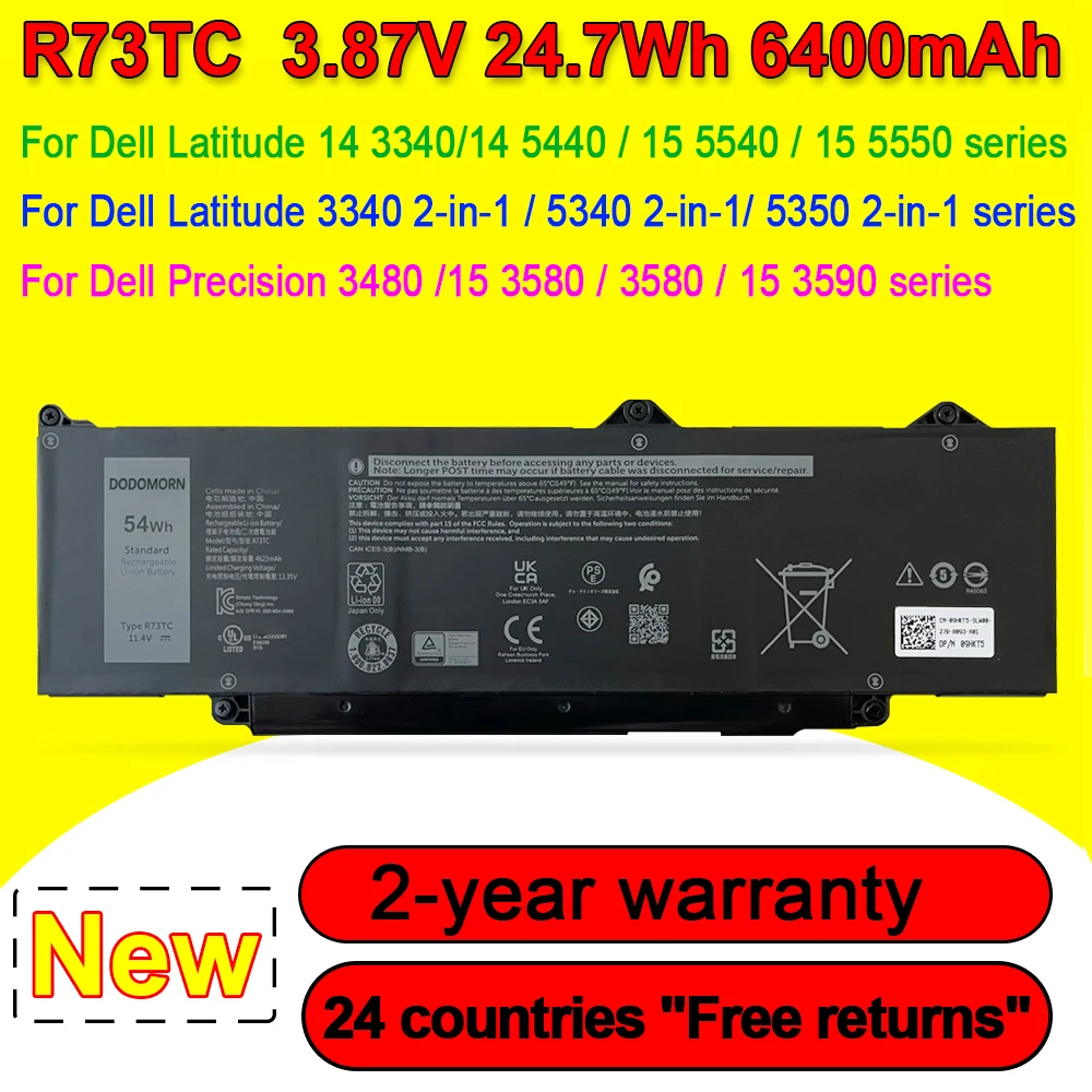 Nueva batería R73TC para Dell Latitude 3440 5440 3340 3540 5540 5340 3440 5350 5440 Precision 3480,3580 2 en 1 GRWKG DR02P GTG7N