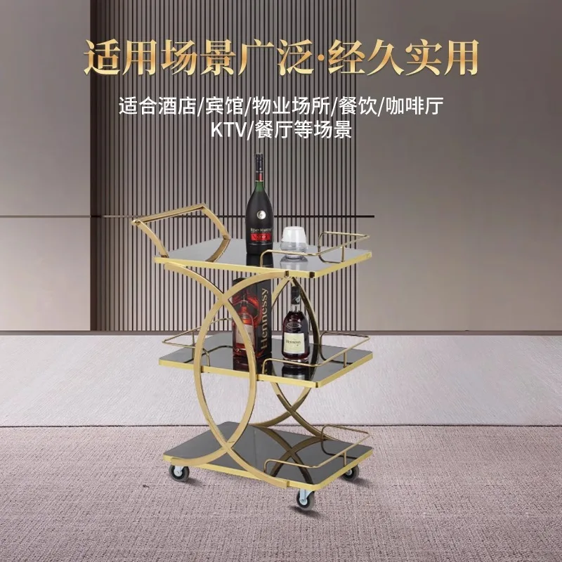 Three-layer stainless steel glass wine cart Multifunctional art trolley Silent 4s shop dim sum tea cart Tool cart image 4