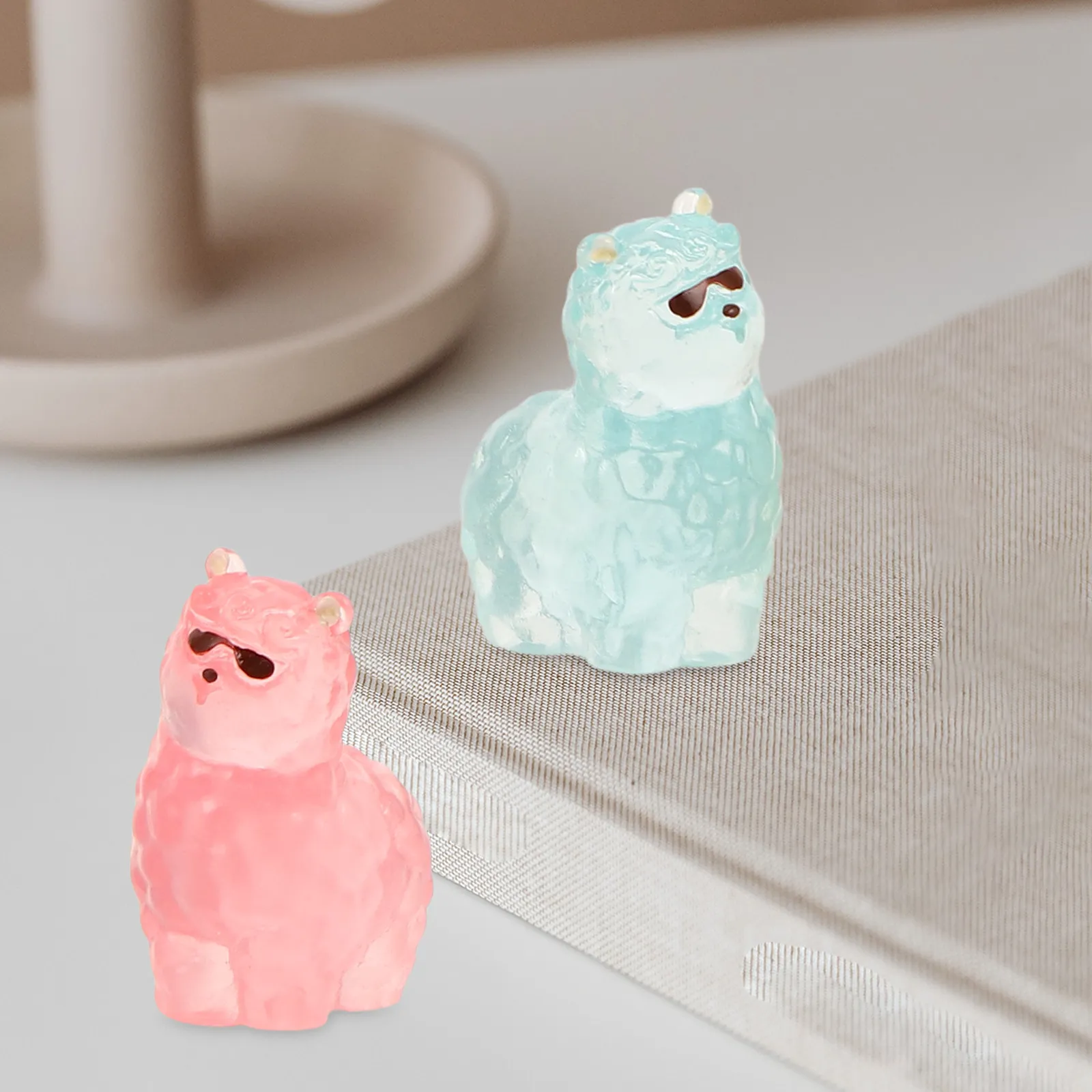 18Pcs Glow in The Dark Sunglasses Alpaca Miniatures Resin Animals for Craft Fairy Garden Micro Landscape Decorations