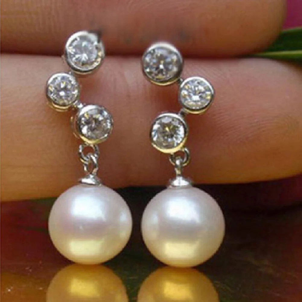 hot Huge AAAA 7-8mm 8-9mm 9-10mm 10-11mm 11-12mm 12-13mm natural akoya white round Pearl Earrings  set  925