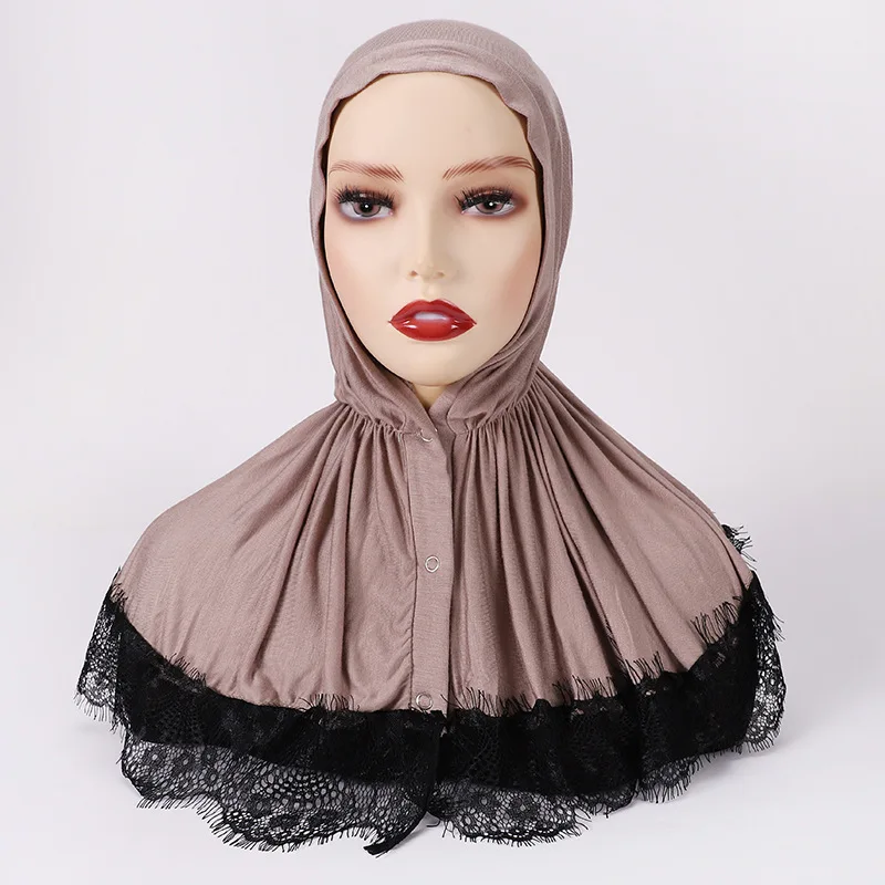 Malaysia Indonesia Pure Cotton Bun Head Gauze Scarf Women's Fashion Lace Lace Decorative Headscarf Head Wrap for Women