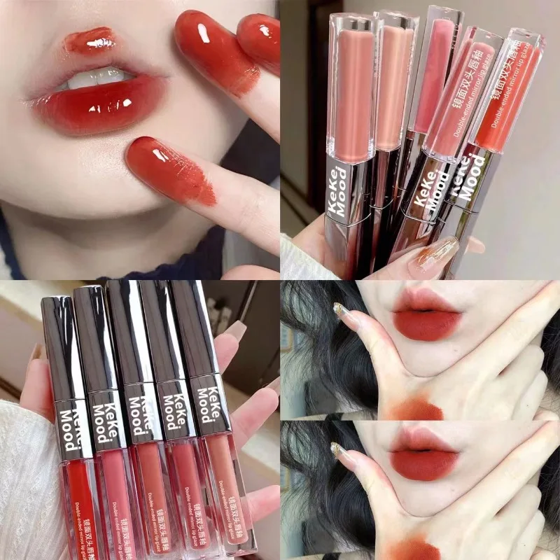 

Multi-Shade Hydrating Dual-Ended Lip Gloss Glossy Mirror Finish &Matte Velvet Texture Natural-Looking, Skin-Brightening Lipstick