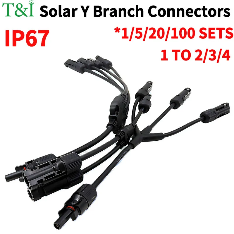 

1/5/20/100Sets PV Solar Y Branch Connectors Solar Panel Parallel Connectors 1 to 2/3/4 Solar Adapter Cable Plug (M/FFFF, F/MMMM)