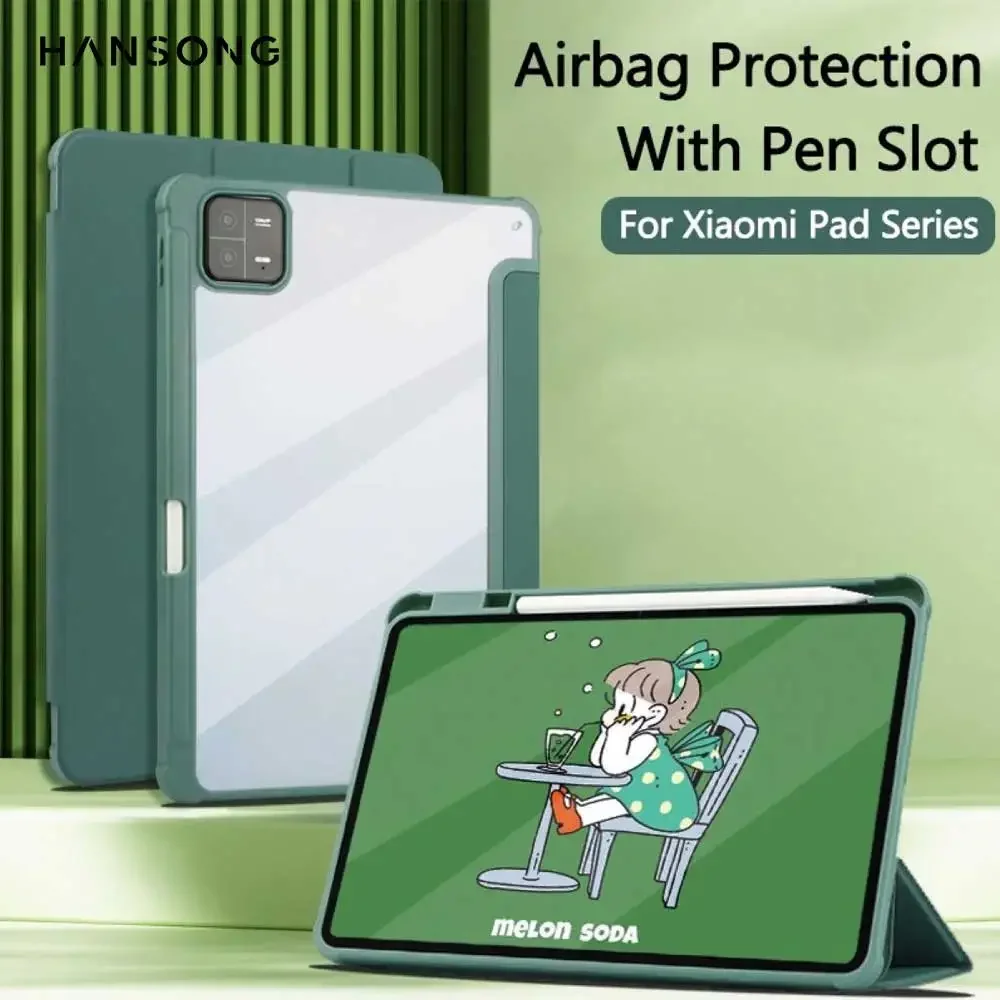 Case For Xiaomi Pad 6/5 11'' 2025 TPU Protective Cover For MiPad 6/5 Smart Sleep Transparent Case With Stand and Pen Slot funda