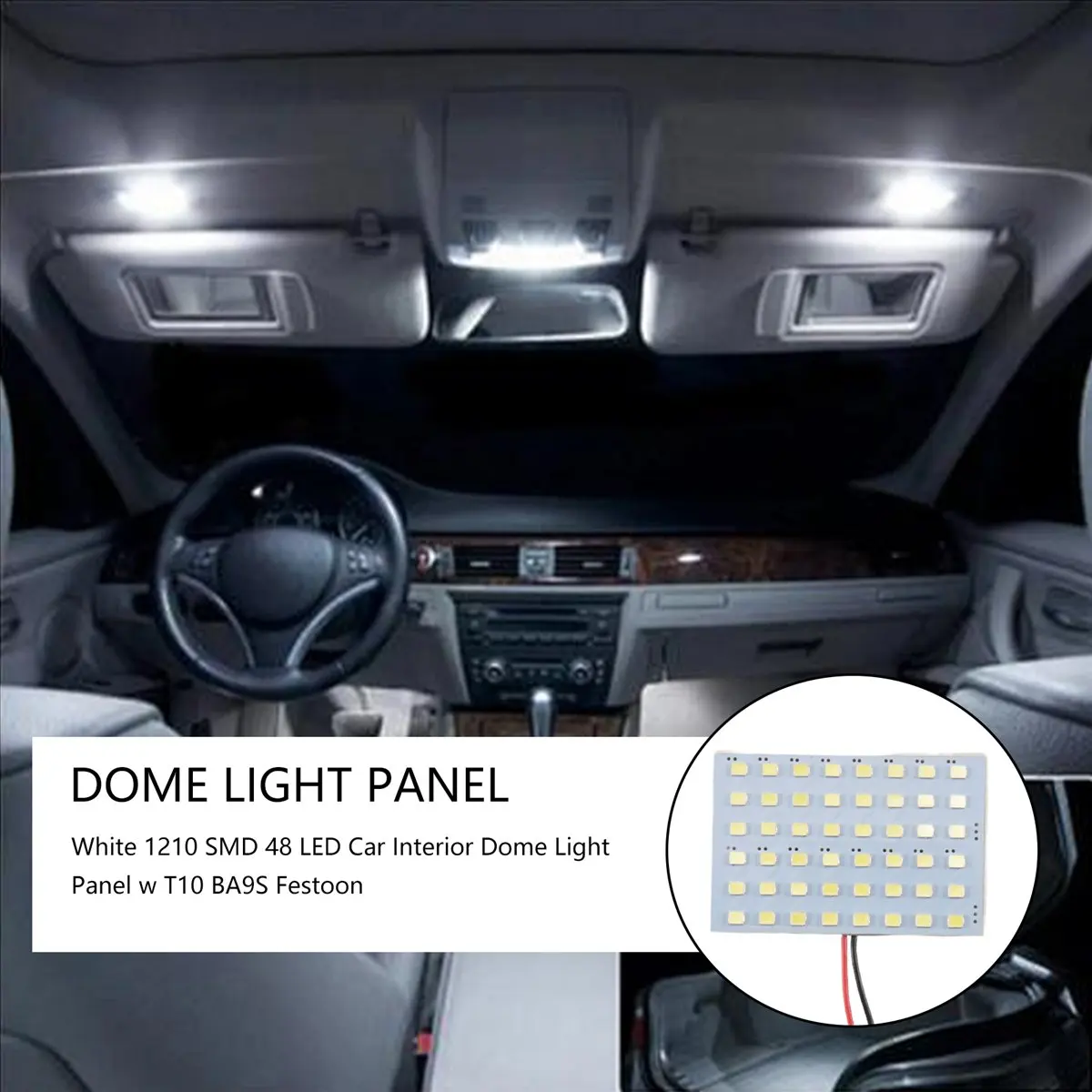 #99Q White 1210 SMD 48 LED Car Interior Dome Light Panel w T10 BA9S Festoon,LED Light,(white)