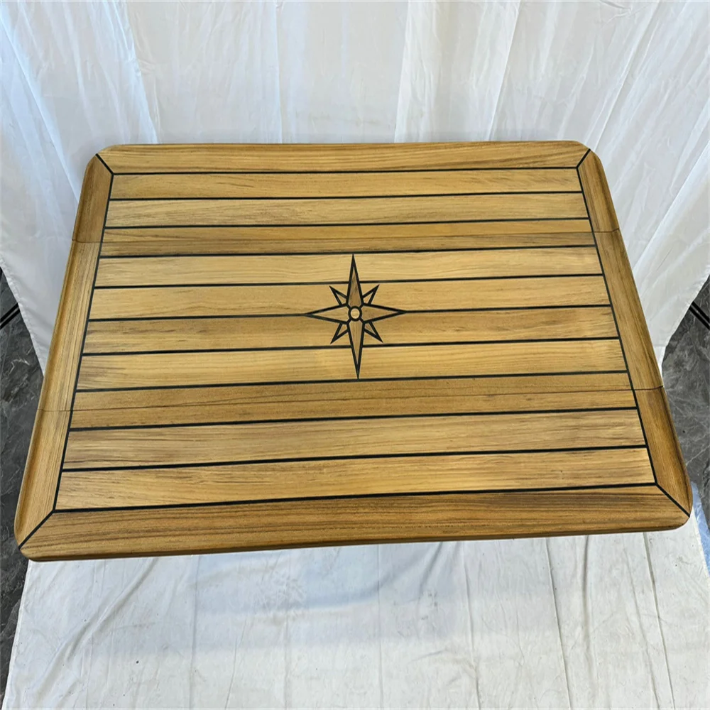 Sliding Wings Teak Table Top 340/580x1000mm,13.4/22.8x39.4 Inch Star Inlay Boat Marine Yacht RV TS35100