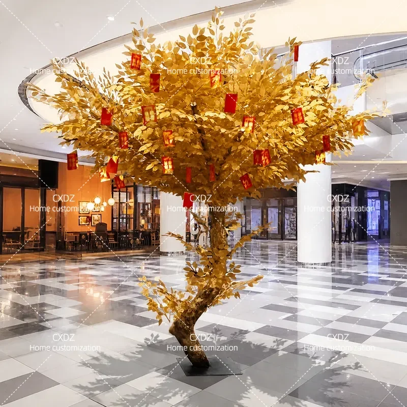Simulation Golden Banyan Tree Artificial Money Tree Wishing Tree for Hall Shopping Mall New Year Decoration Red Envelope