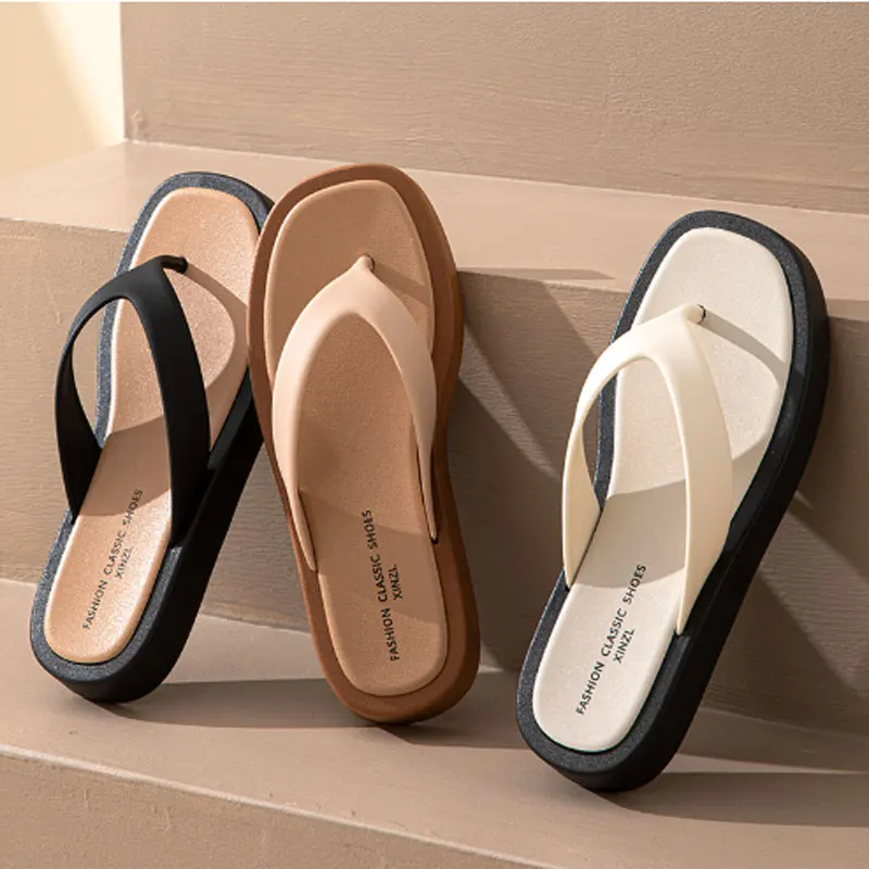 

Classic Black/white Mixed Color Platform Flip Flops Women Thick Bottom Thong Slippers High Quality Leather Jandal Sandals Women