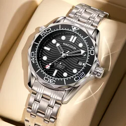 Men's Fully Automatic Mechanical Watch Seamaster 43mm Wavy Dial with Date Calendar Function Rotatable Scale with Steel Strap