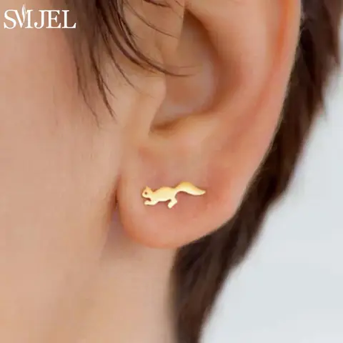 Fashion Cute Squirrel Stud Earrings for Women Stainless Steel Snail Giraffe Dinosaur Earing Men Animal Ear Piercing Jewelry Mini