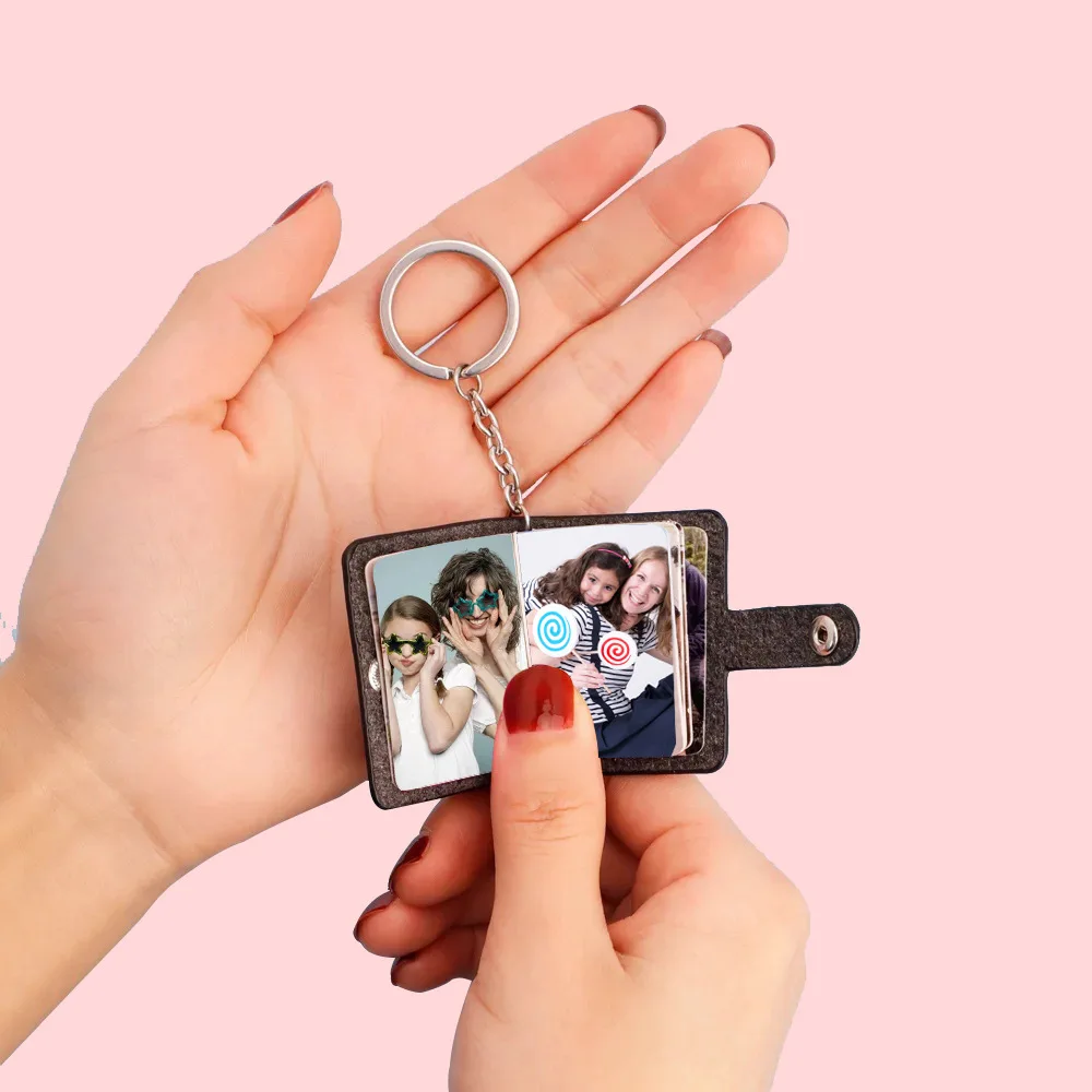 Customized 12 Pages Mini Picture Book Keychain Personalized Photo Album Leather Lovers Gift  Keyrings Diy Jewelry Wallet Pendant