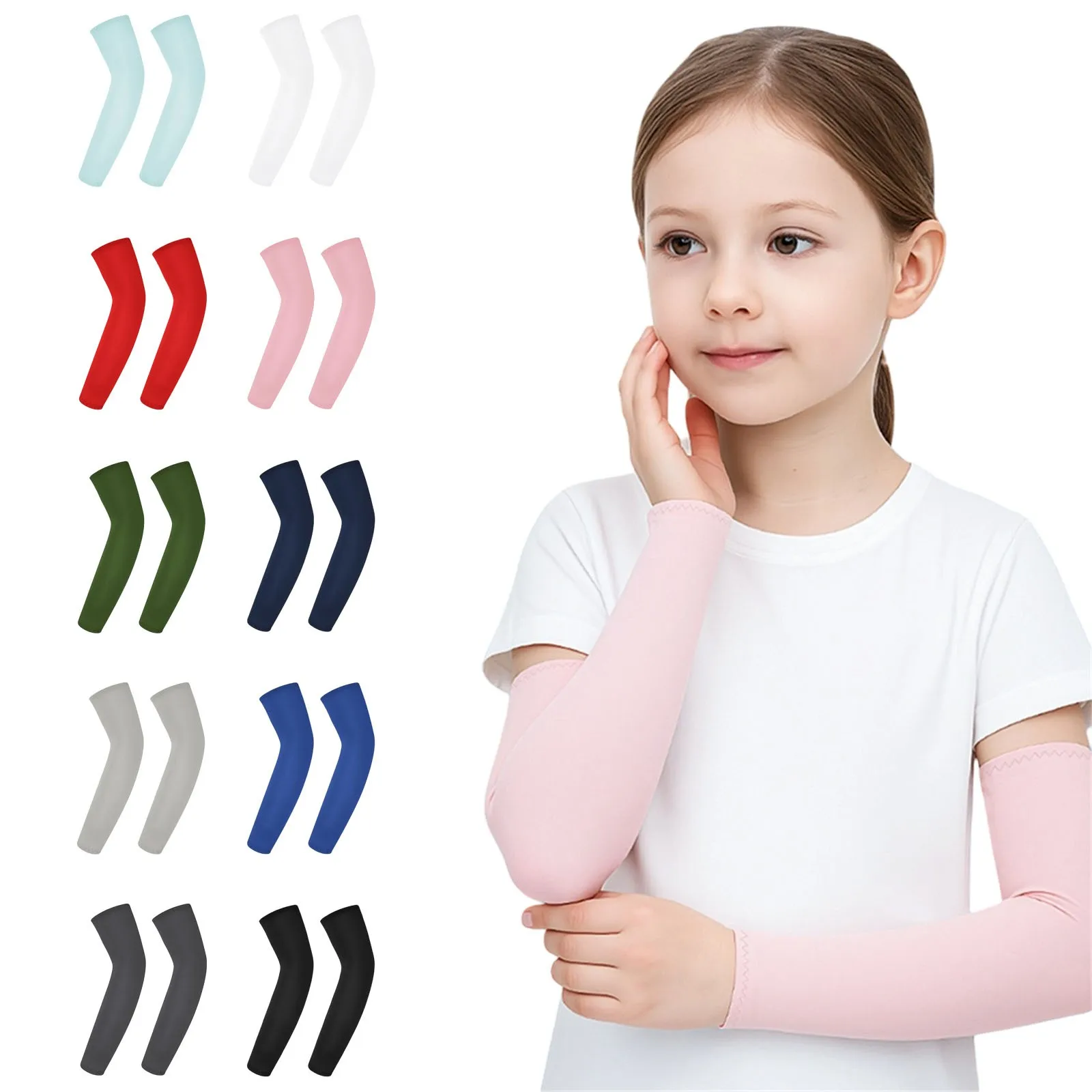 

Children's Anti-UV Outdoor Cycling Fingerless Gloves Summer Sport Ice Silk Cool Elastic Arm Covers Quick-drying Arm Guards