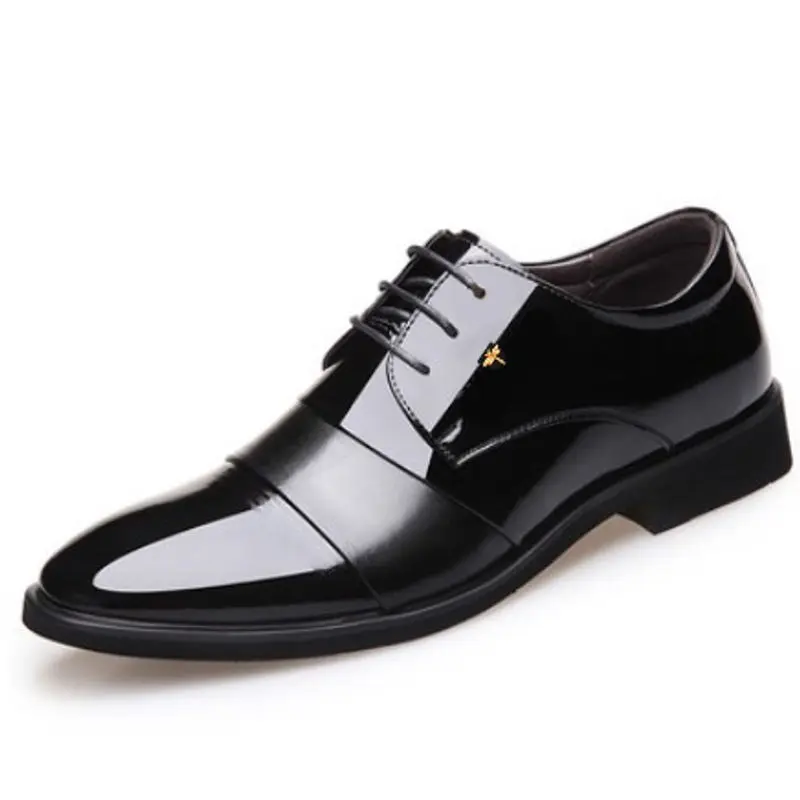 Mens Round Toe Youth Leather Business Formal Shoes Student Flat Bottom Large Size Hidden Elevator view 4