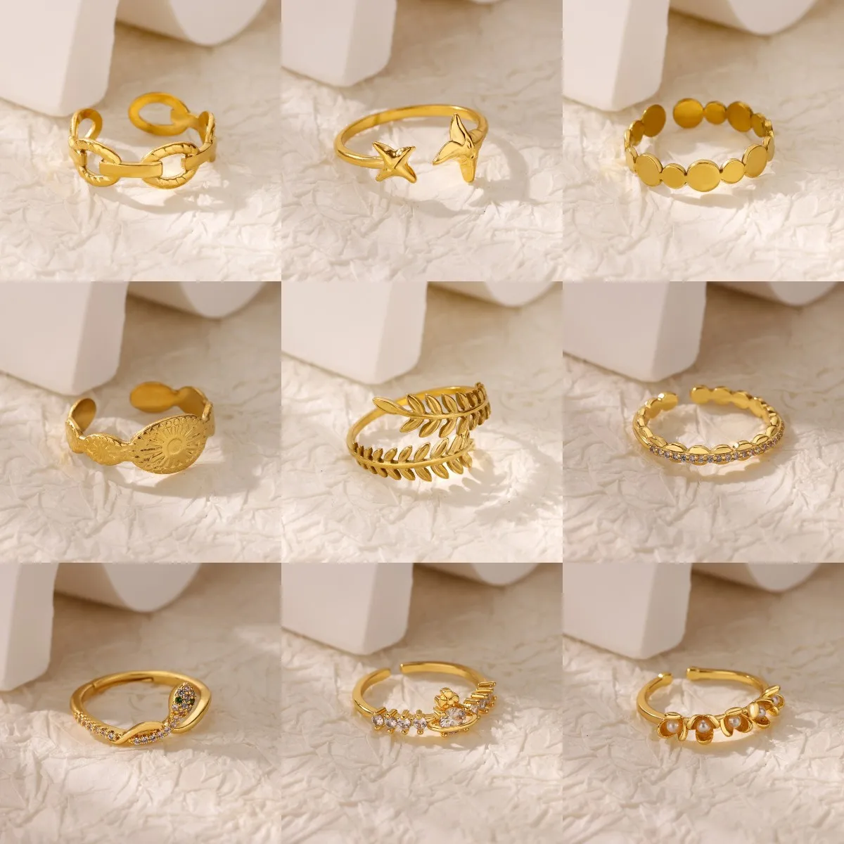 

Exquisite Stainless Steel Open Rings Gold Color Classic Adjustable Star Zircon Rings For Women Vintage Wedding couple Jewelry