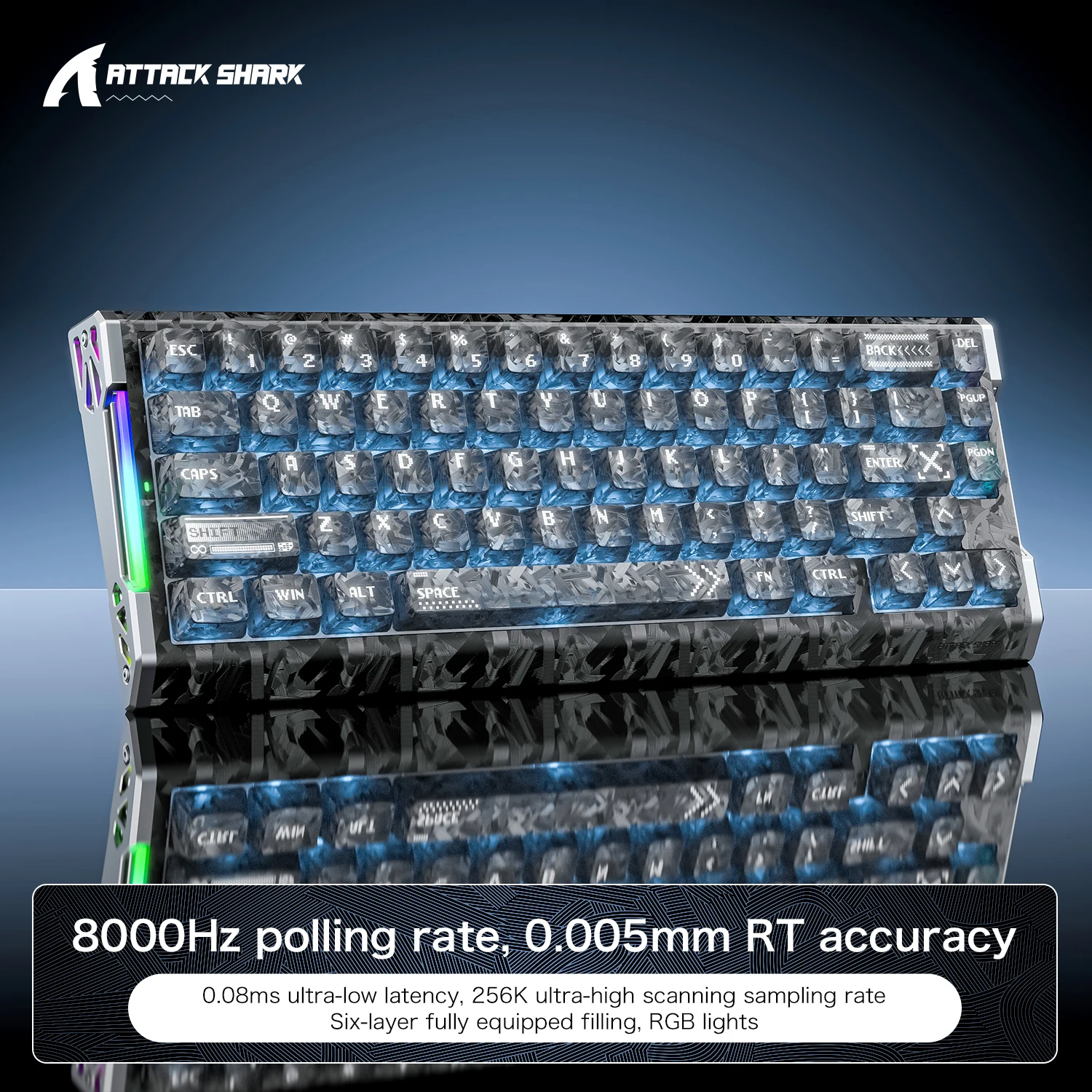 ATTACK SHARK R68HE Wired RGB Carbon Fiber keyboard,0.08ms Full