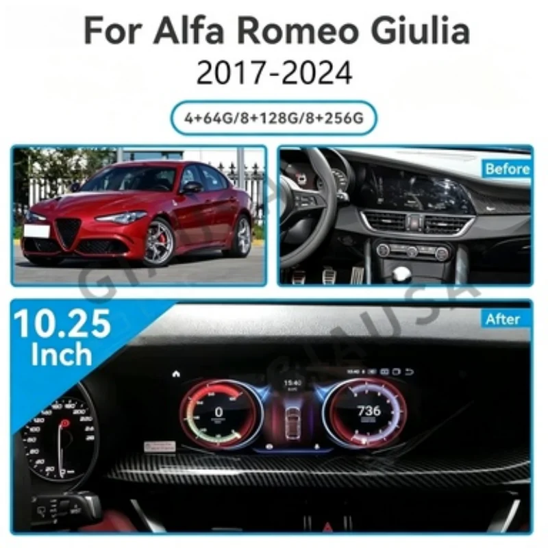 2025 Newest 10.25 ‘’Android 14 for Alfa Romeo Stelvio Giulia Ram 2015-2020 GPS Navigation WIFI DSP 4G Apple Carplay Car Radio