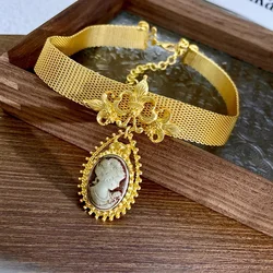 Vintage Metal handmade necklace Fashion Oval Portrait pendant necklace collarbone chain women's statement jewelry gift