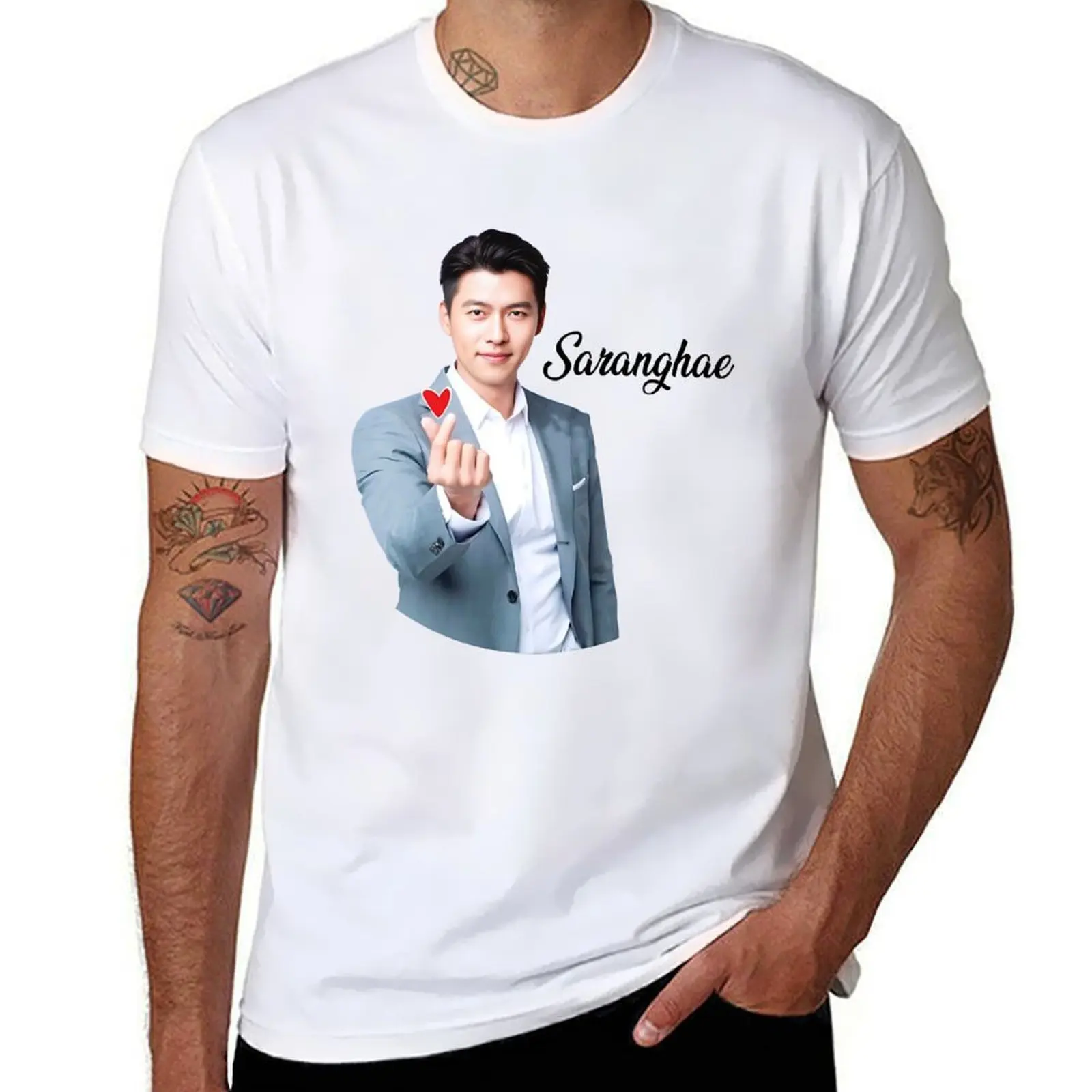 

hyun bin saranghae korean actor T-Shirt cotton tshirt 100% funny t shirts dark humor T-Shirt