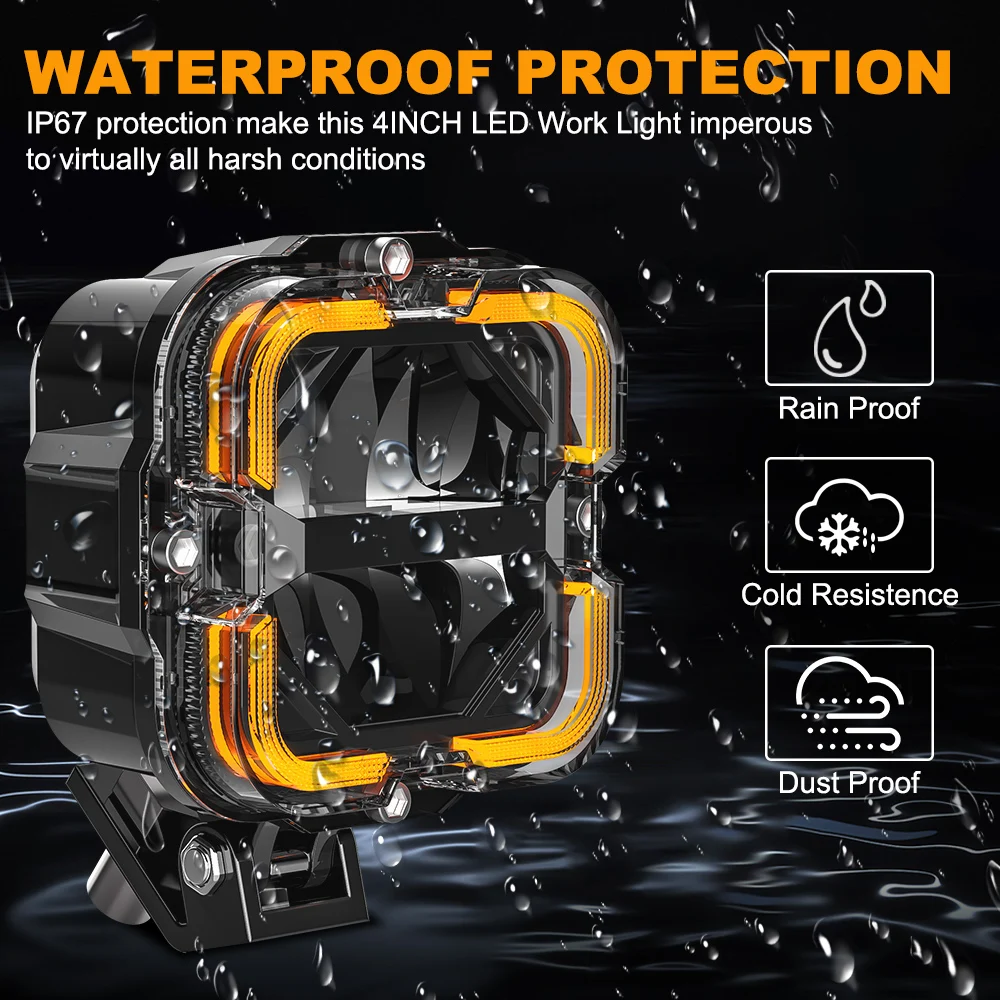 2pcs LED Work Light White & Amber Driving Fog Light Daytime Running Light Led light Bar For Car Truck Pickup Boat Suv Off Road