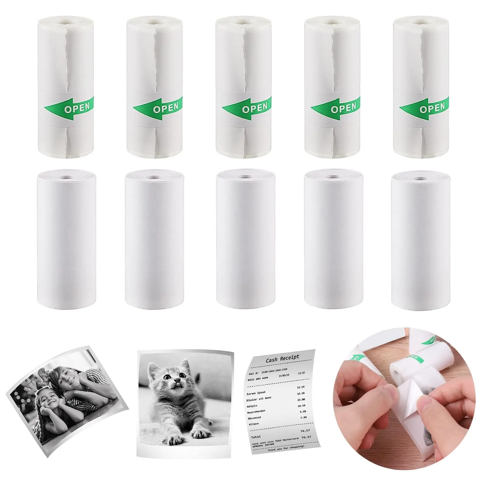 10 Rolls Mini Thermal Printer Sticker Paper,Photo Printer Thermal Paper Rolls Instant Camera Refill Paper, Mini Printer Sticker