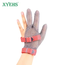 XYEHS RTCMG02 Level 5 Stainless Steel Cut Resistant Glove Food Grade Three-Finger Anti-Cut Mesh Chain Glove Industrial