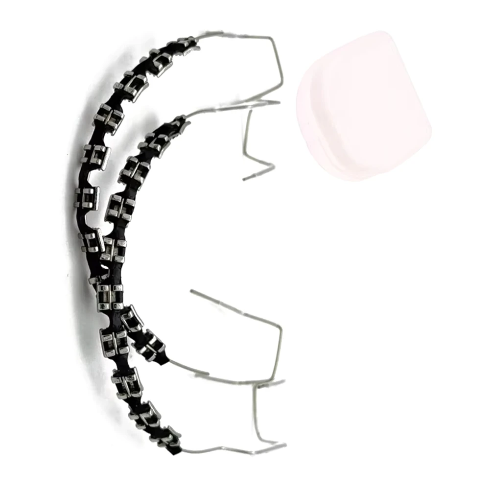 1 пара поддельных брекетов, красочные брекеты для зубов, временные металлические провода, кронштейн, ортодонтические лигатуры, стяжки, стоматологические черные