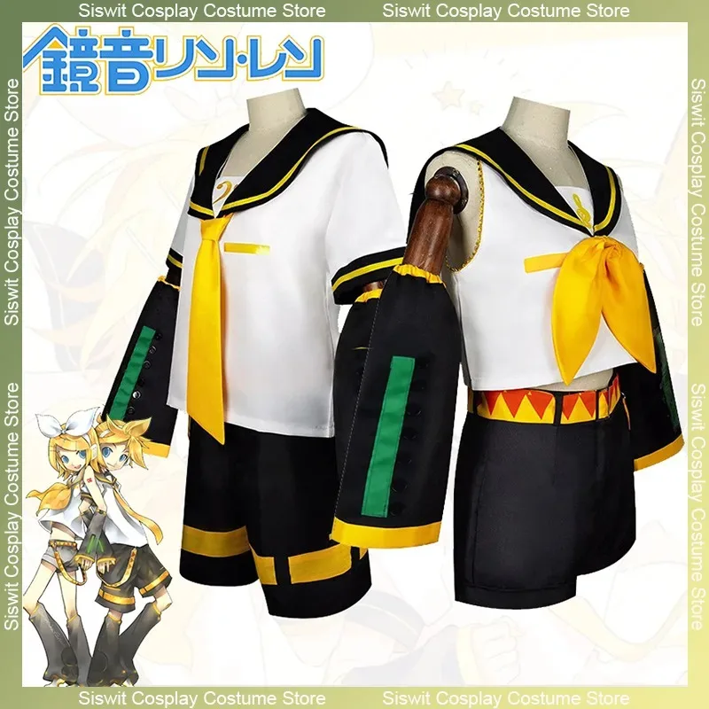 

Kagaminee Rin Len Cosplay Costume Top Shorts Decorative Accessories Wig Full Set Party Anime Carnival Dress Up School Uniforms