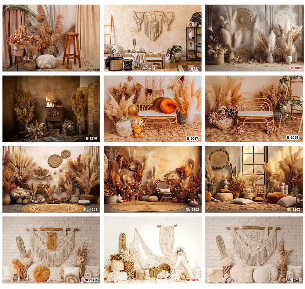 

Photography Background Retro Boho Floral Pampas Kid Birthday Party Wedding Pregnant Portrait Decor Photo Backdrop Studio