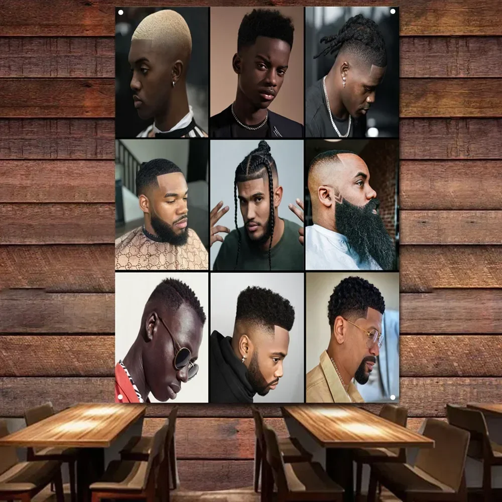 African Men's Hairstyle Poster - Barber Shop Haircut & Shave Service Banner & Flag - Wall Charts for Your Stylist's Business