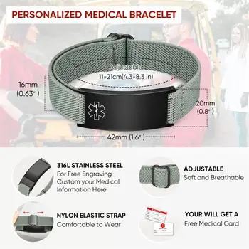 男士個人化醫療警示手環,客製化彈力錶帶,不銹鋼材質,可刻印醫療資訊 6 best sales 醫療手環 - №3