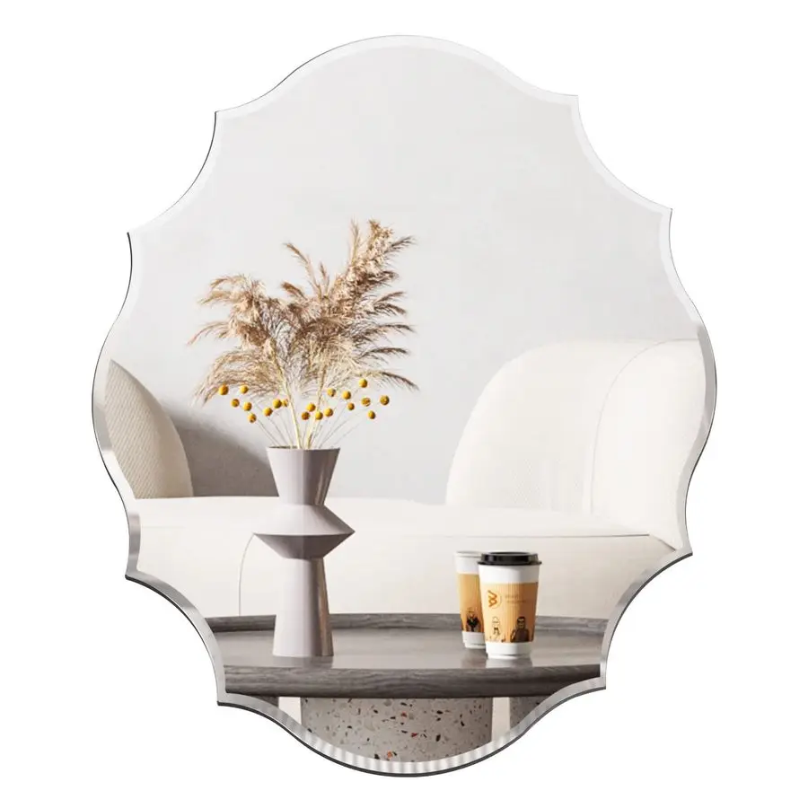 

22x28 Frameless Oval Wall Mirror Beveled Scalloped Mirror Silver Wall Mirror with MDF Backplane Over Bathroom Sink for Vanity,