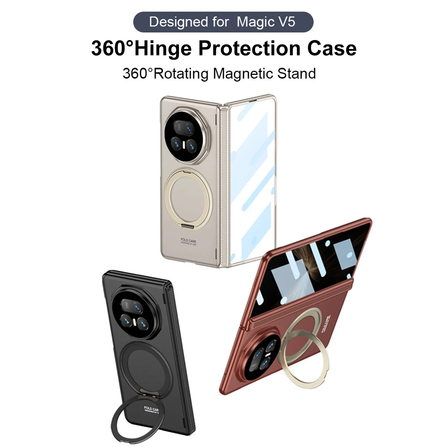 

For Huawei Honor Magic V5 Case Hard With Ring Stand Magnetic wireless charging Protect Back Cover Case For Magic V5 Phone Shell