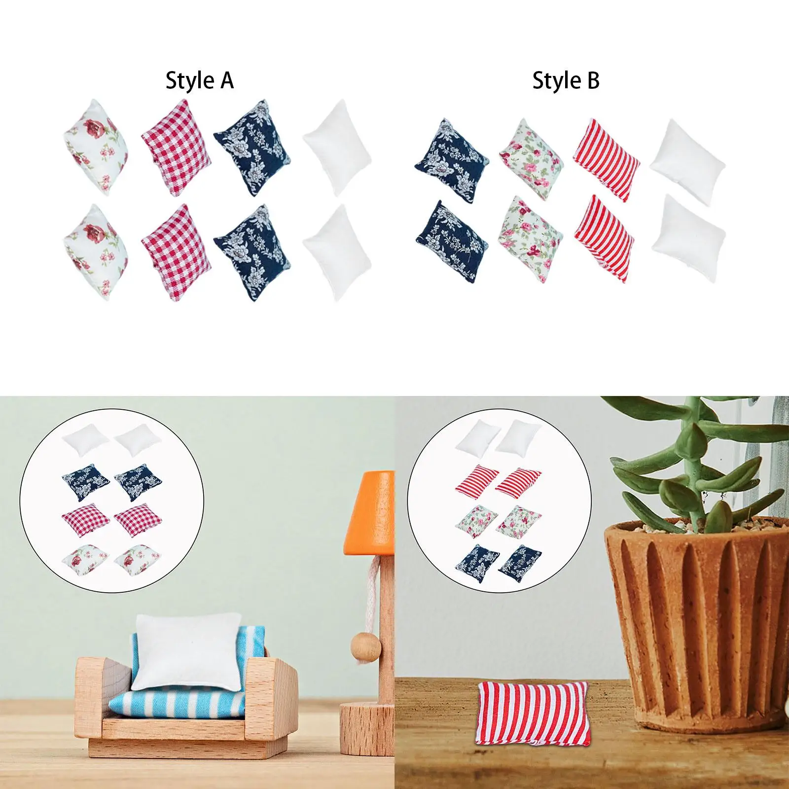 8 pezzi 1:12 cuscino per casa delle bambole, micro paesaggio divano letto accessori modello giocattolo,