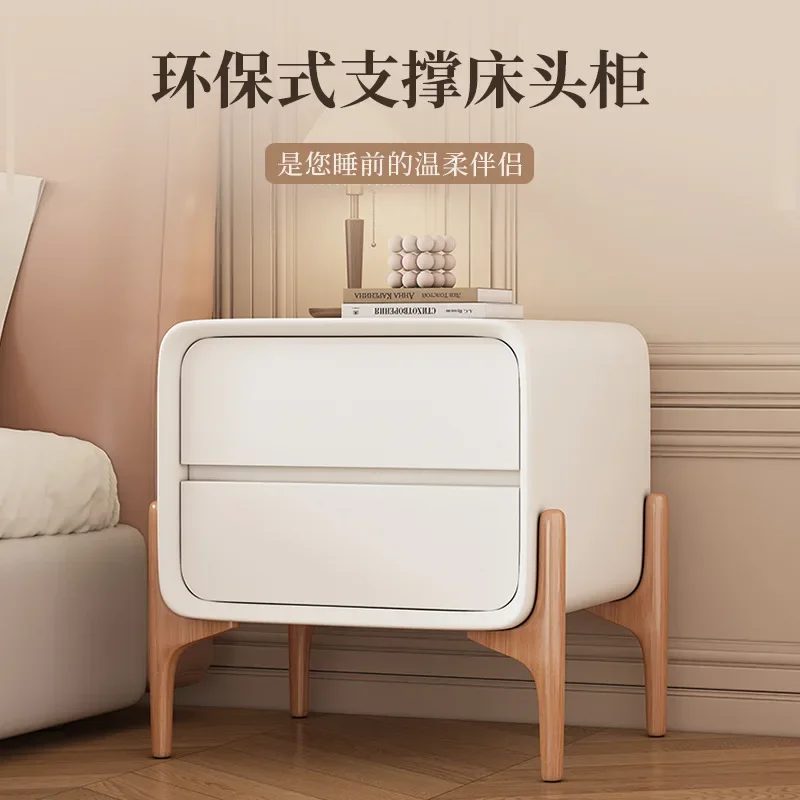 

Cream Wind Bedside Table, Bedroom Simple Modern Solid Wood Bedside Table, New Installation-free