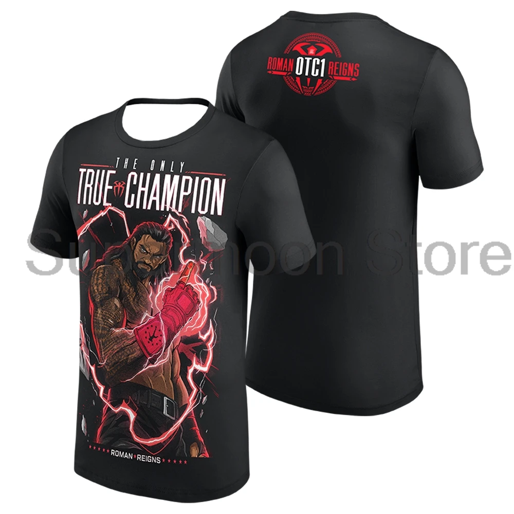 Roman Reigns The Only True Champ Cartoon T-shirt Crewneck Short Sleeve Polyester Tee Women Men Outdoor Streetwear Tops