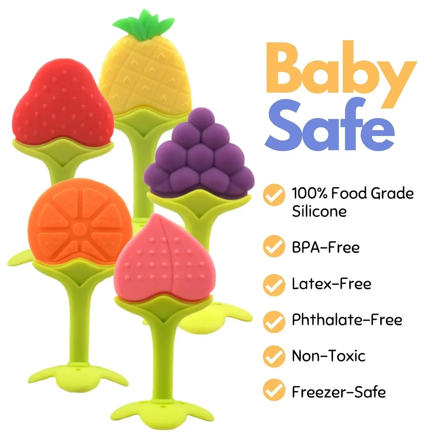 Bastoncini molari per bambini, silicone alimentare, massaggiagengive a forma di frutta per bambini, giocattoli di sicurezza, 0-36 mesi, apprendimento precoce e regali di compleanno
