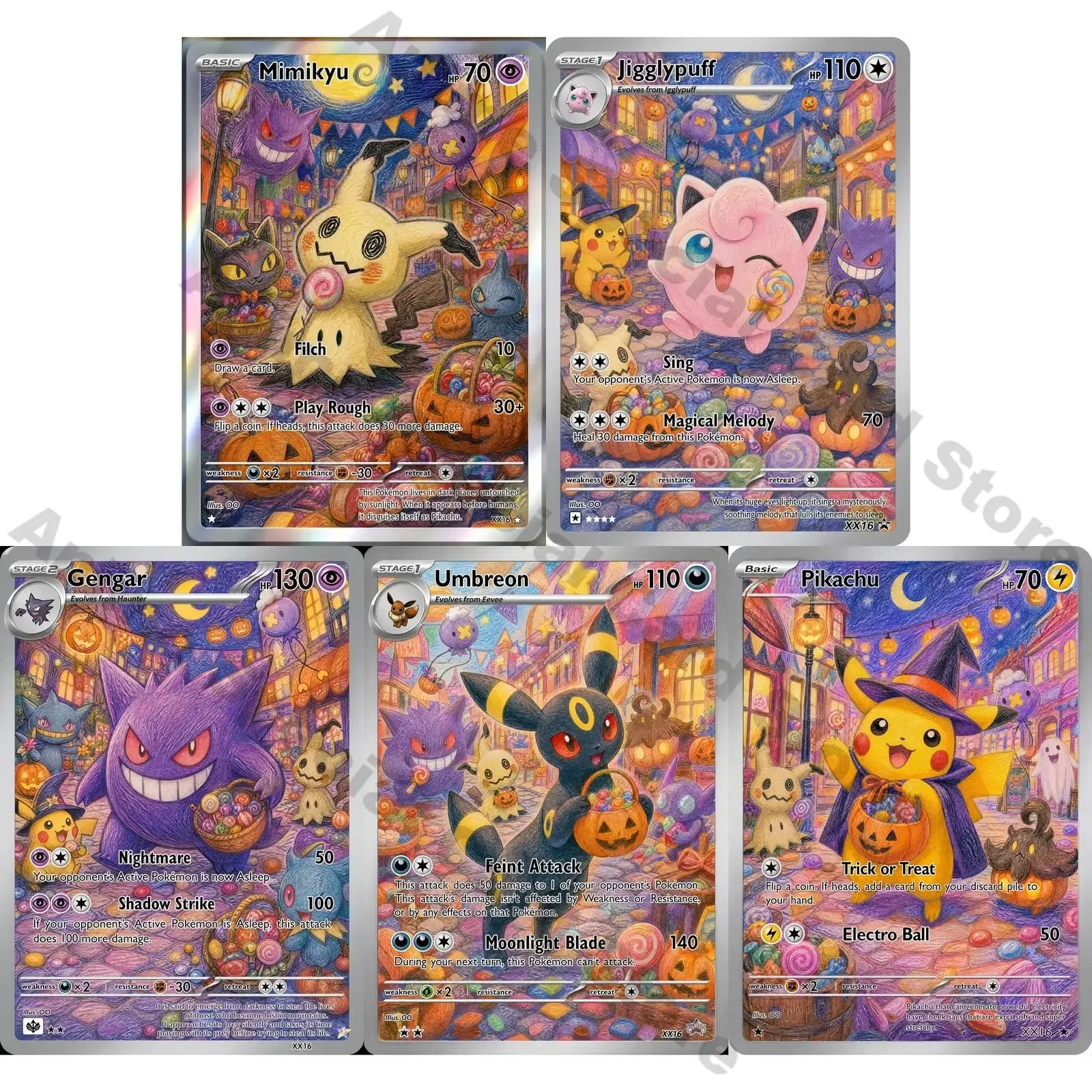 PTCG Cards PTCG Colored Pencil Style Custom Trading Jigglypuff Gengar Eevee Collection Cards Rare Cards Set PTCG Gift
