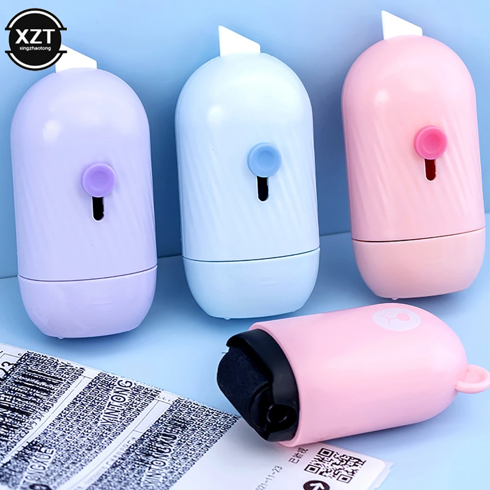 Mini Theft Protection Roller Stamp & Paper Knife Cutter Express Box Knife 2 In 1for Privacy Confidential Data Theft Protect