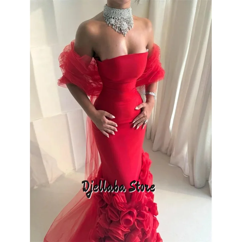 Jersey intrincado personalizado de alta calidad, columna plisada de flores hecha a mano, vestidos largos con hombros descubiertos, vestidos para ocasiones a medida