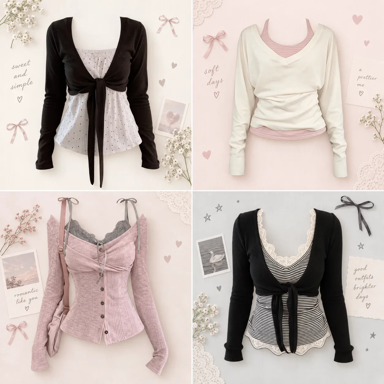Y2K Retro T-shirt 2000s Spliced Long Sleeve Pullover Two Piece Set Women Slim Fit Japanese Blouse Korean Casual Daily Outfit