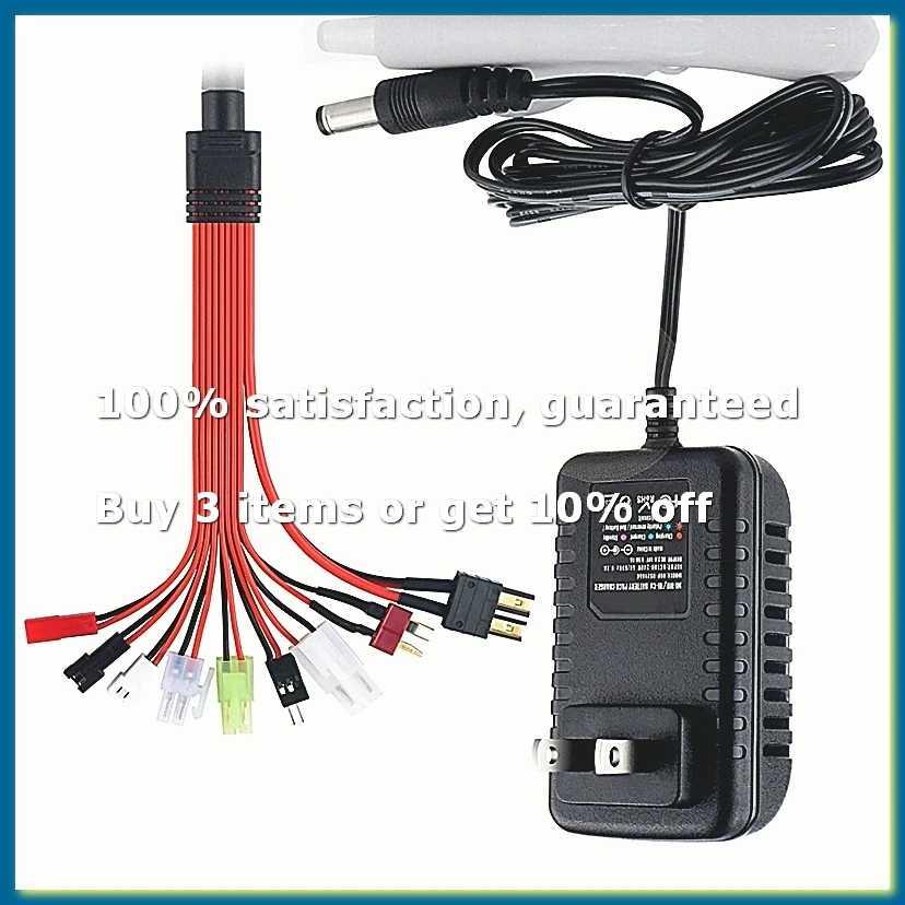 A82Z-9-In-1 RC Battery Charger for 4.8V 7.2V 8.4V 9.6V NiMH/NiCD, RC Car Charger for 2.4V-12V NiMH/NiCD Battery Pack US Plug
