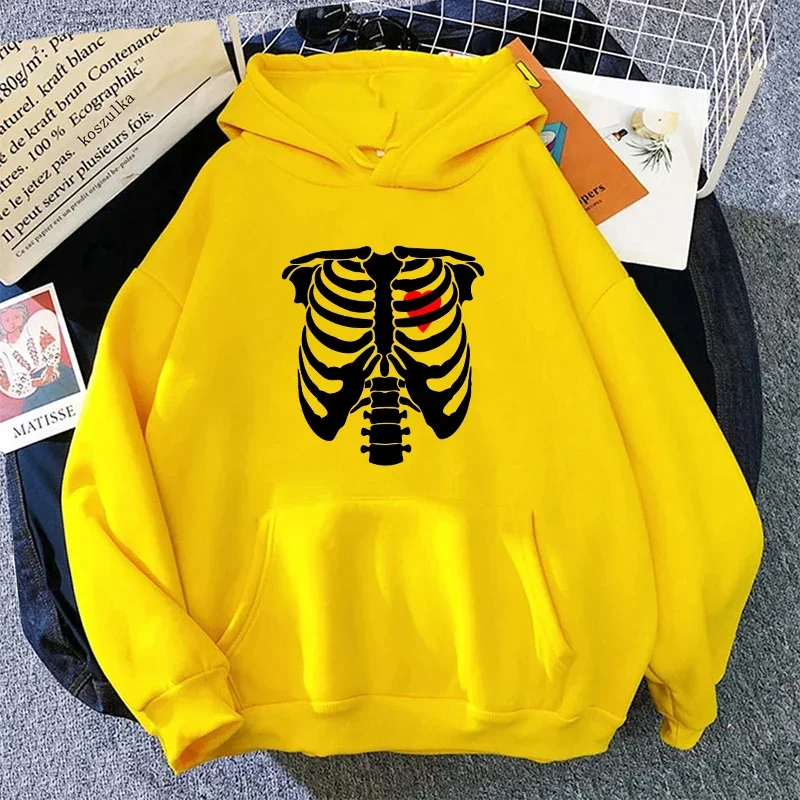 Y2K Fashion Hoodies for Woman Human Skeleton Print Hooded Sweatshirts 2025 Girls All Season Daily Casual Fashion Loose Pullover